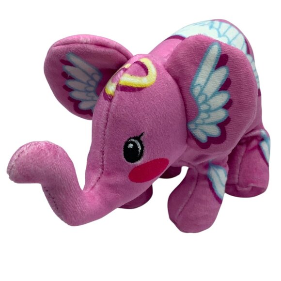 Pop Art Soft Pink Elephant Plush Toy Angel Wings Stuffed Animal 7"x4.5" - Picture 6 of 8